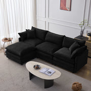 Divano angolare modulare a L 3 posti con pouf; in ciniglia premium; 267 cm; nero