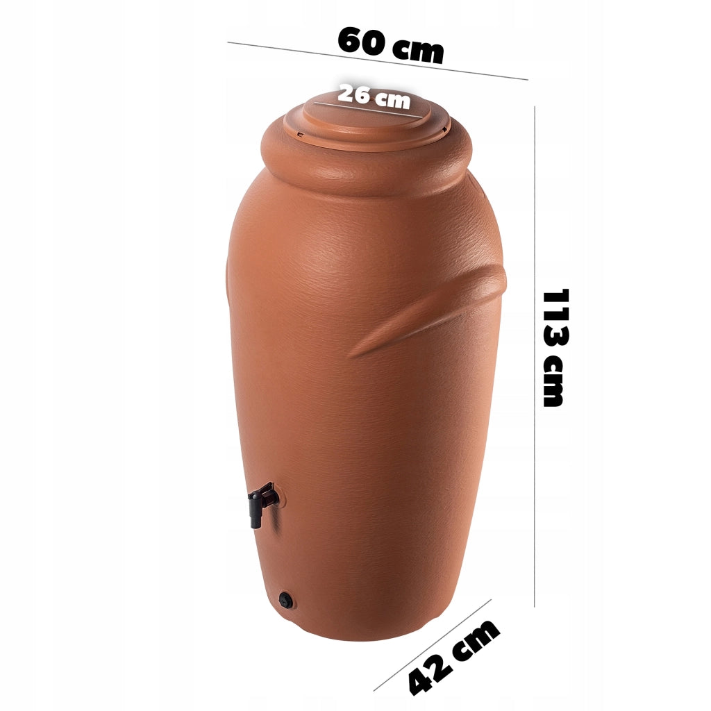Serbatoio per acqua piovana KADAX da 210 litri, contenitore per acqua con rubinetto e vaso.