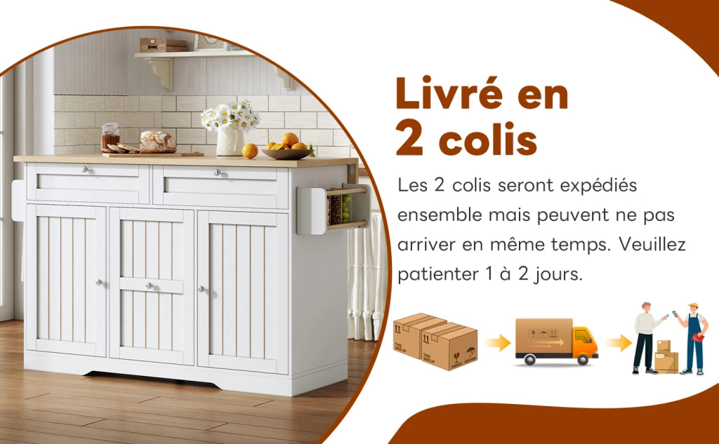 Isola Cucina Mobile con Piano Ribaltabile ¨C MINIMAL ¨C Cassetti, Ruote, 120x45x92 cm