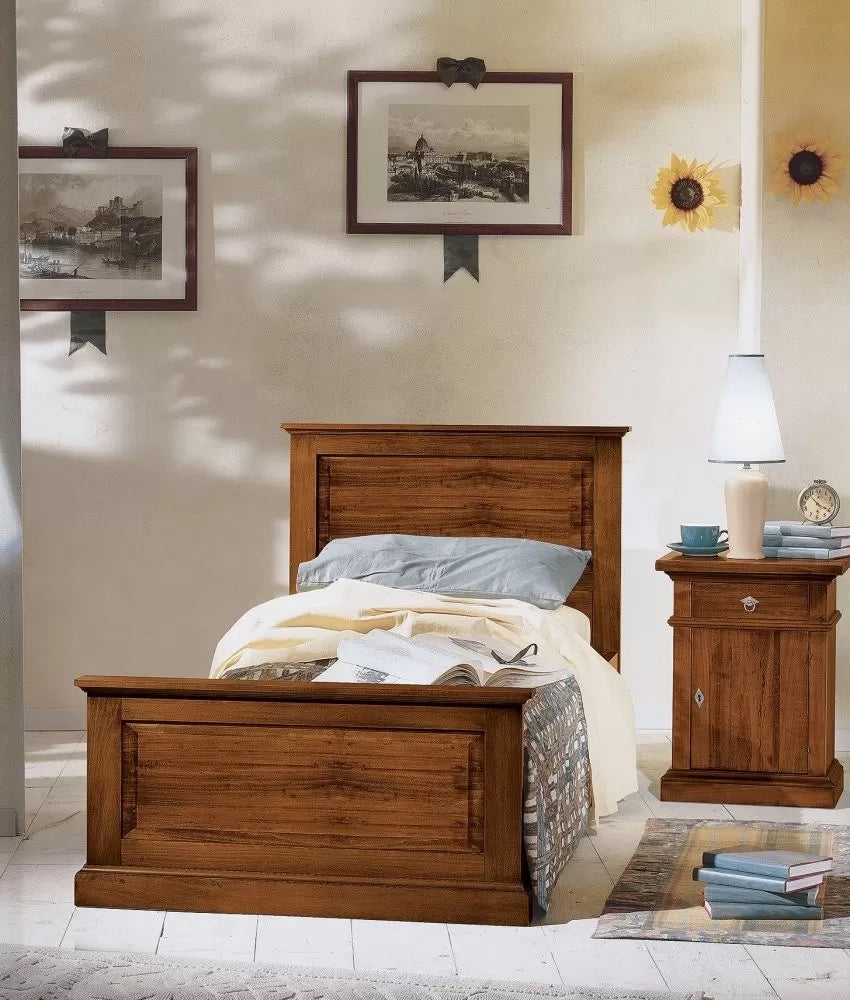 Letto 1 piazza e mezza arte povera legno tinta noce 141x209x110 - Mobili 2G