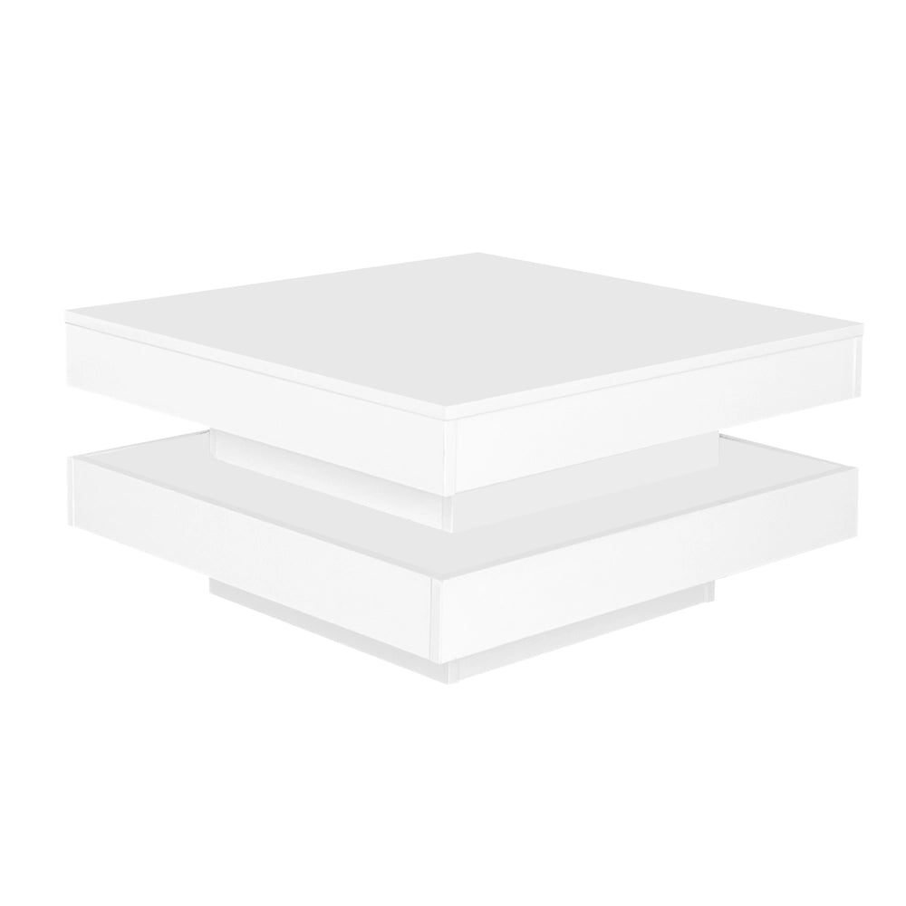 Tavolino da Caff¨¨ Rotante 360¡ã con LED ¨C MINIMAL ¨C Bianco Lucido, 70x70x36 cm