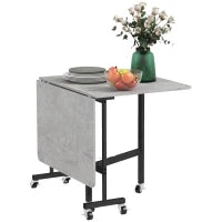Tavolo Pieghevole a Ribalta per 4-6 Persone con 6 Rotelle, in Legno e Acciaio, 120x80x73 cm, Grigio