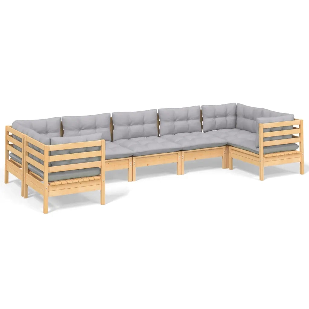 Set Divani da Giardino 7 pz con Cuscini Grigi Massello di Pino cod mxl 39299