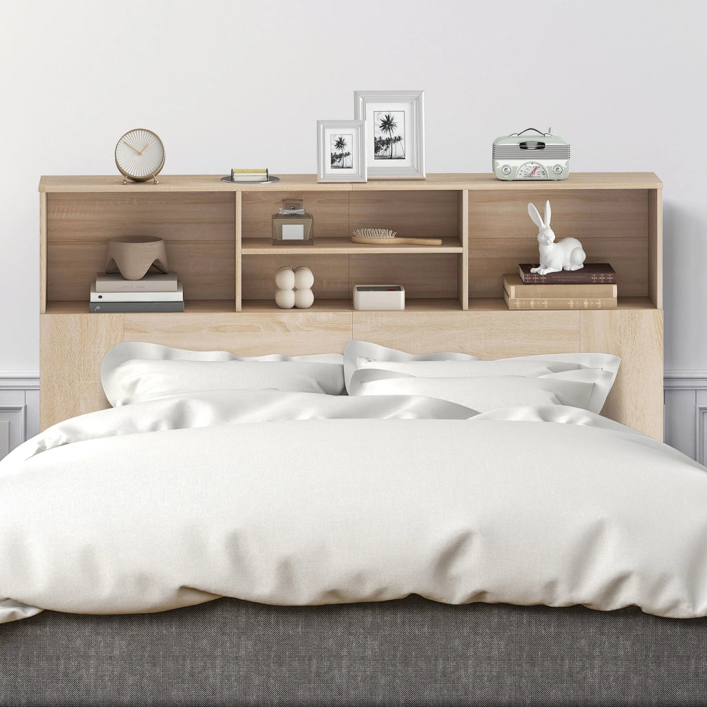 Testiera con contenitore e 4 ripiani aperti ¨C Zephmum ¨C Effetto legno naturale 140x19x103.5 cm