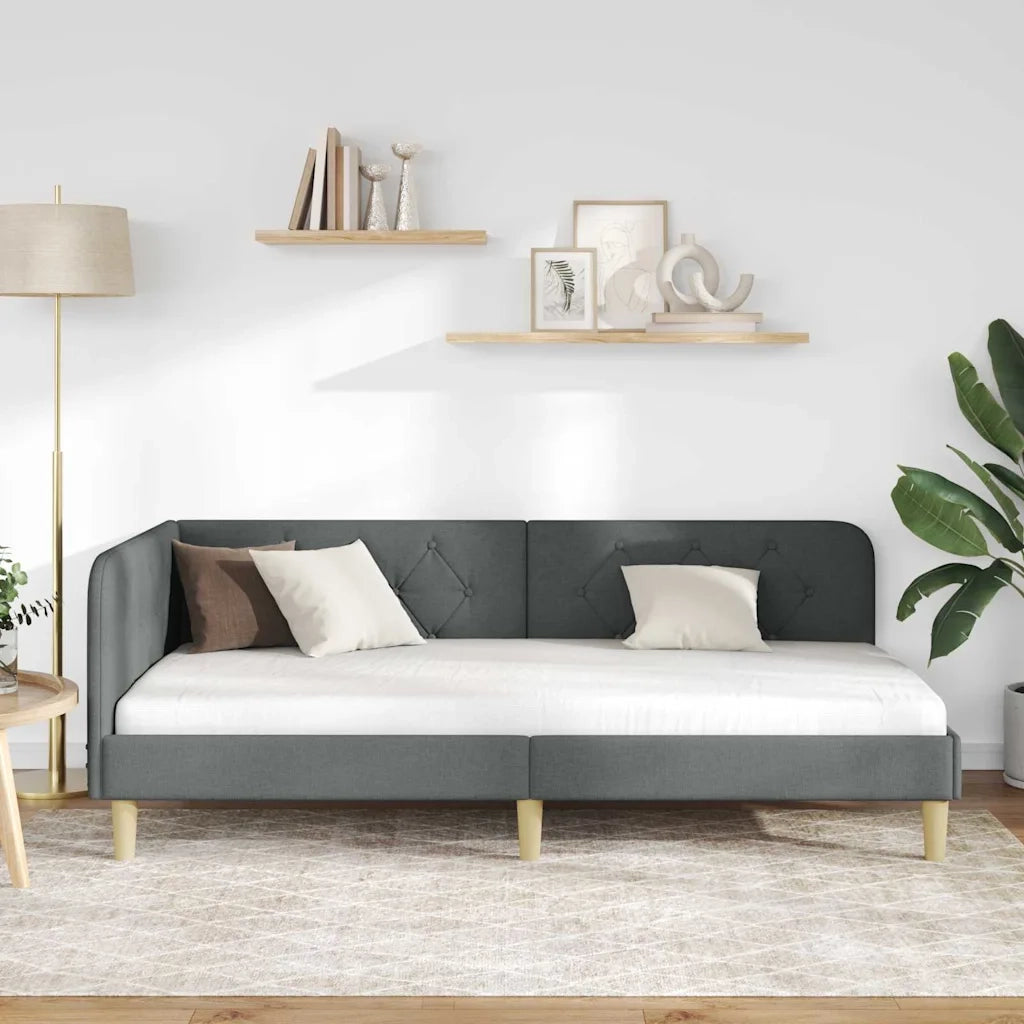 Cornice del letto ad angolo Grigio scuro 90 x 200 cm Tessuto