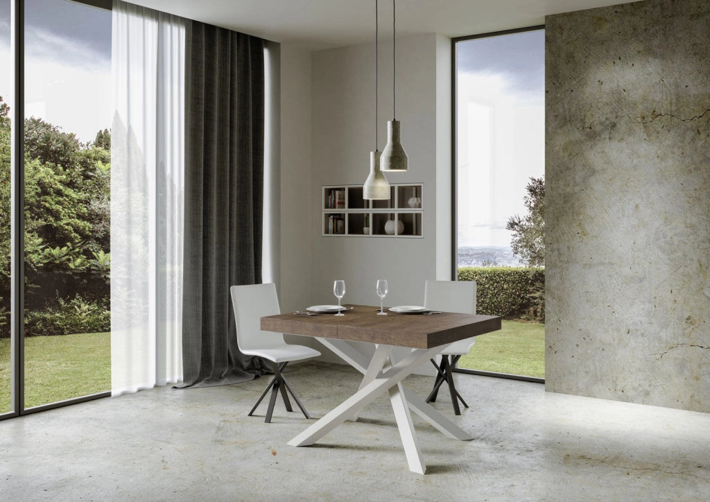 Tavolo Allungabile 140-244x90x77 cm Volantis Premium Noce Telaio Bianco