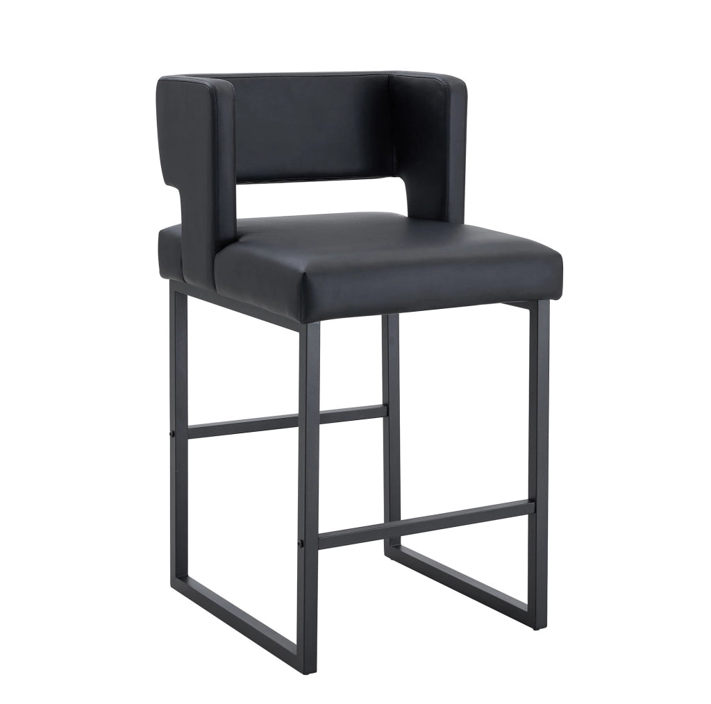 Sgabello da bar con seduta imbottita; gambe in metallo e rivestimento in PU nero
