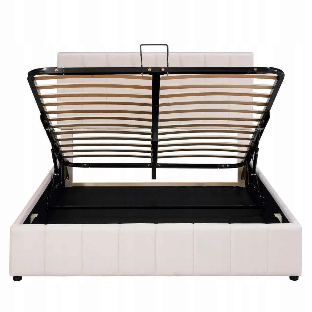 Letto con contenitore 140x200 - Xylo - Testiera regolabile idraulica colore crema