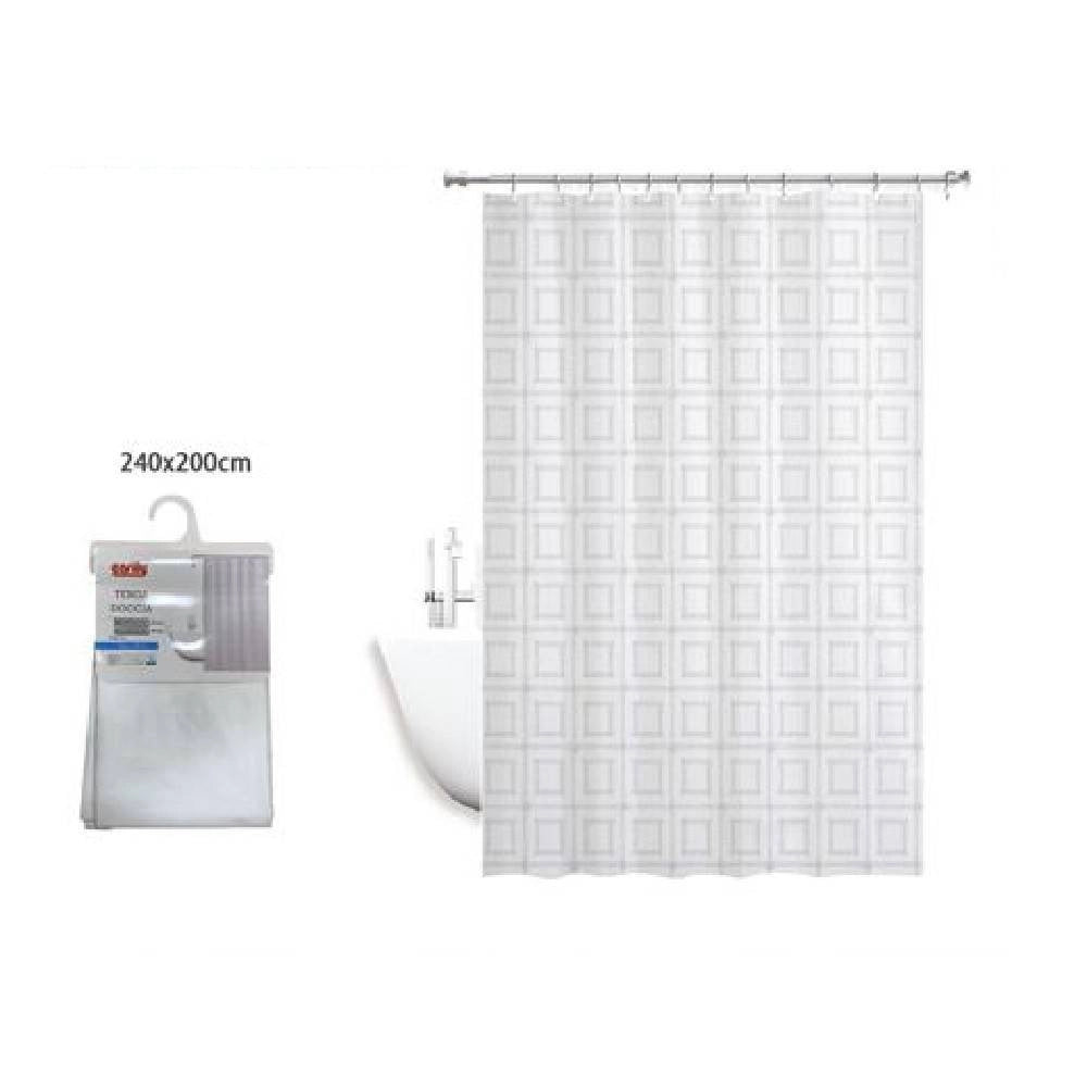Trade Shop - Tenda Doccia Antimuffa Impermeabile 240 X 200 Cm Con Anelli Bagno Quadrati 59390 -