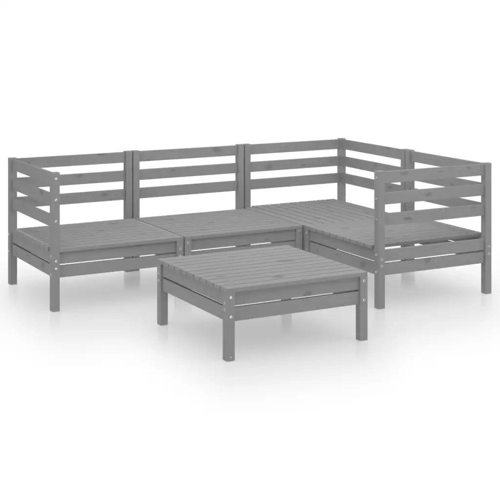 Set Divani da Giardino 5 pz in Legno Massello di Pino Grigio cod mxl 36552