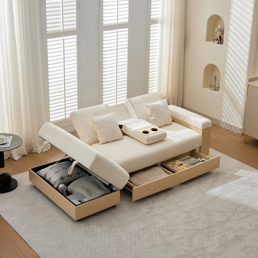 Divano angolare estraibile con cassetti ¨C Minimal ¨C Beige tessuto 217cm