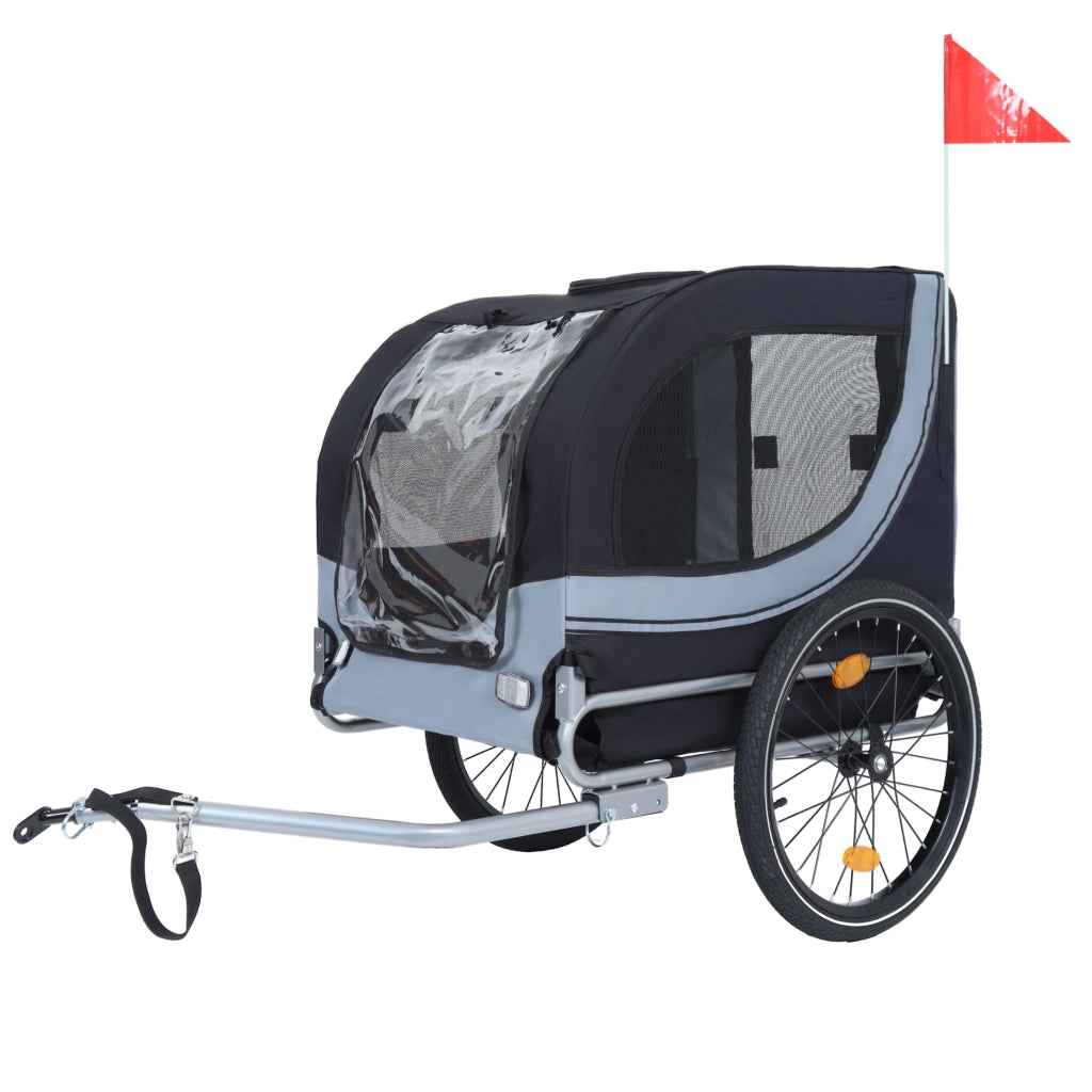 RIMORCHIO PER CANI DA BICI 20" Nero-Grigio in Acciaio fino a 40 kg