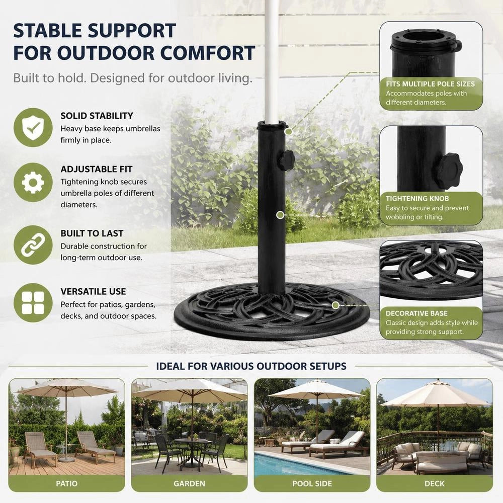 Black Parasol Base, 44x44x31 Cm, Cast Iron