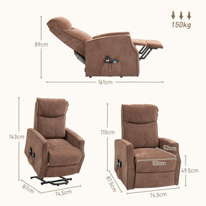 Poltrona Relax Alzapersona 8 Punti Massaggio Reclinazione a 135° e 2 Telecomandi Marrone