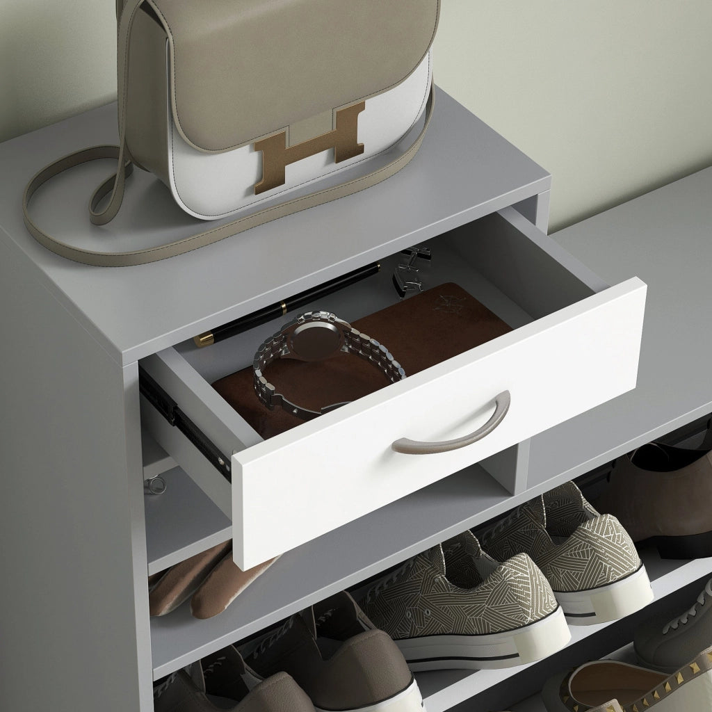Mobile Guardaroba per Ingresso con Specchio Appendiabiti e Scarpiera Regolabile 90x24x177 cm Bianco e Grigio