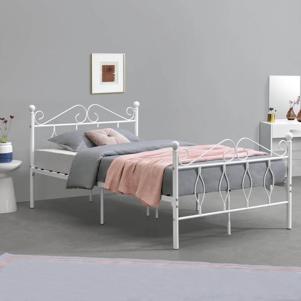 Struttura Letto in Metallo con Testiera e Pediera in Stile Romantico/Classico 120 x 200 cm Letto 1 Piazza e Mezza - Bianco