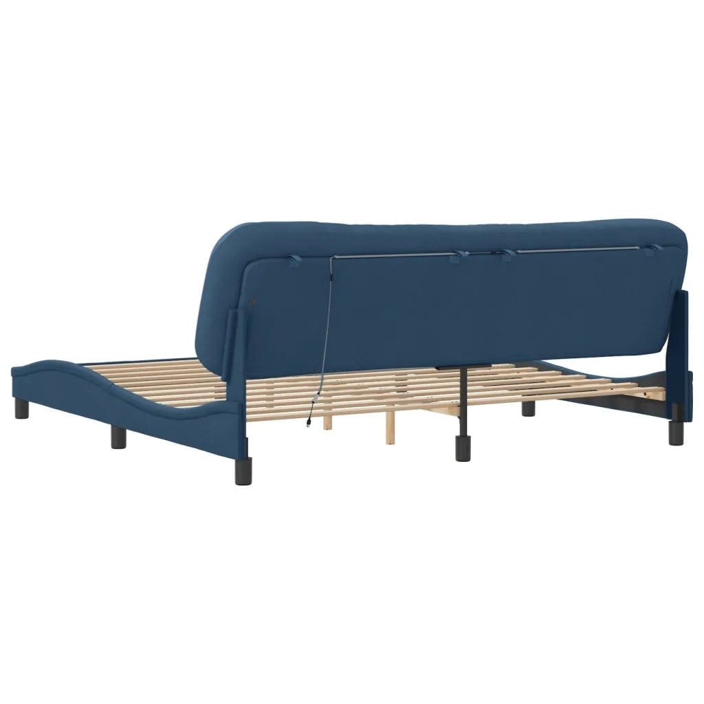 Letto matrimoniale | Letto per adulti | Giroletto con LED senza Materasso Hvar Blu 200x200 cm in Tessuto