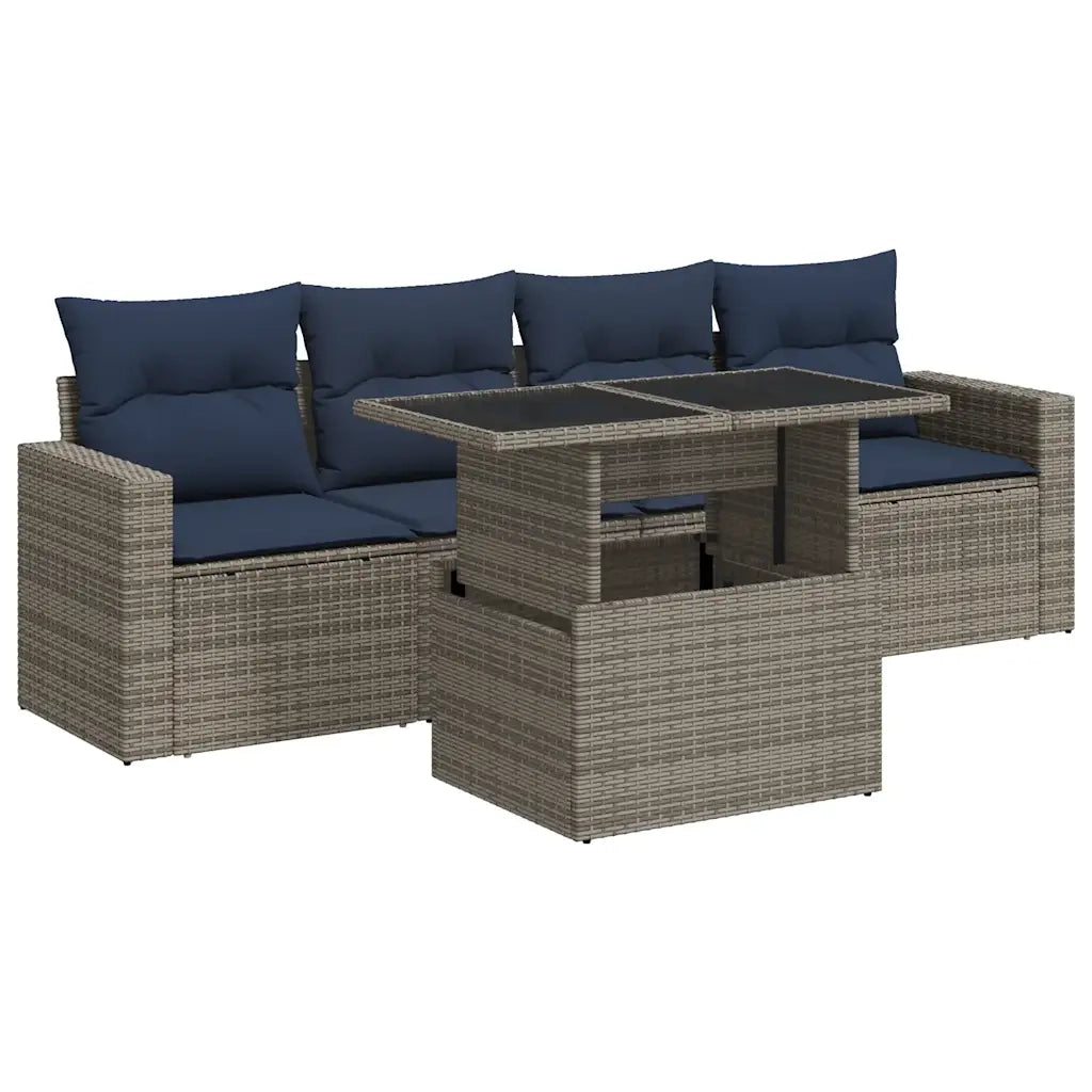 Set Divano Giardino 5 pz con Cuscini Grigio Polyrattan Acacia 3326242