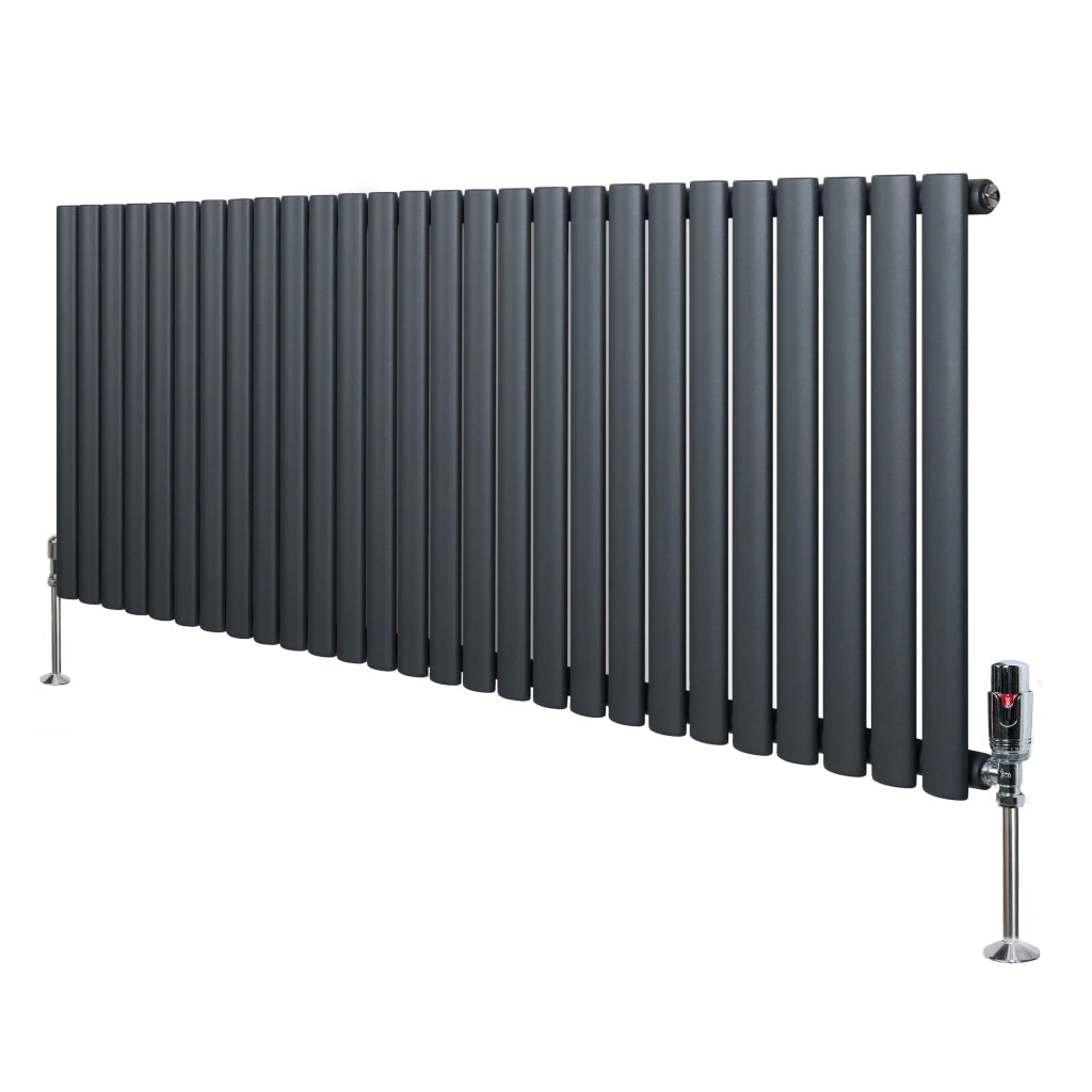 Radiatore Orizzontale Ovale 600x1620mm Grigio Antracite con Valvole TRV