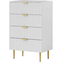 Cassettiera 4 Cassetti Moderna con Maniglie Dorate, 60x40x96 cm, Bianco