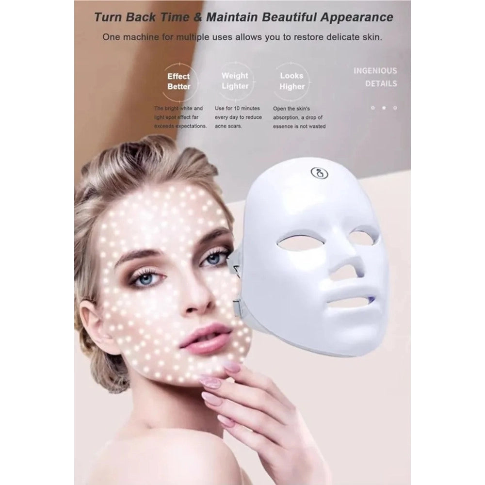 Trade Shop - Maschera Per Fototerapia A Led Con Trattamento Luce A 7 Colori Per Cura Pelle Viso -