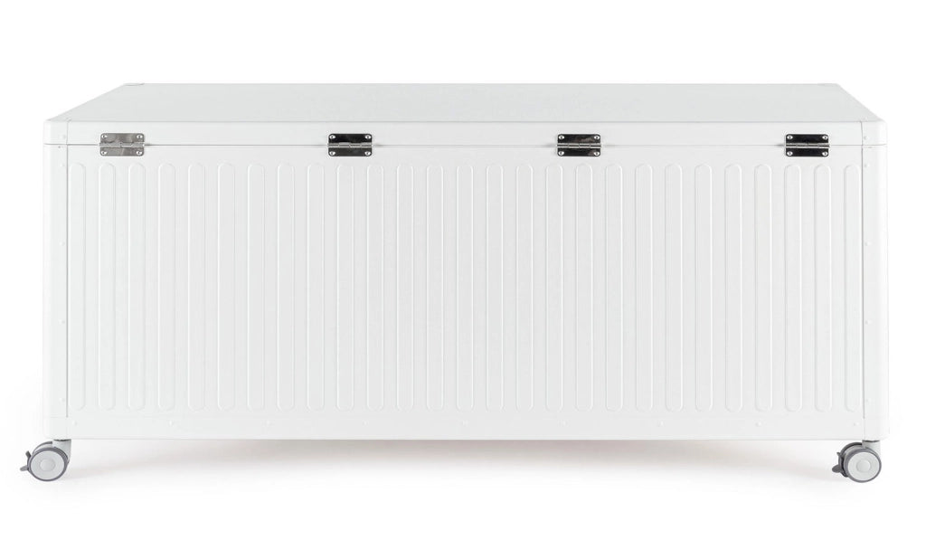 Baule Contenitore da Esterno 182x89,4x70h cm Apertura Facile e Ruote in Alluminio Ocean L Bianco