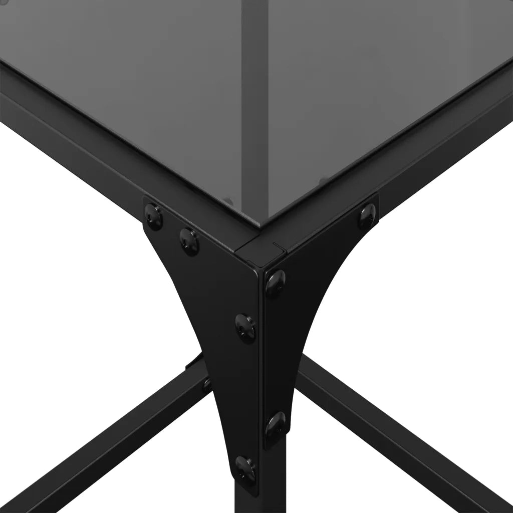 2 pz Tavolini da salotto | Tavolino da caff¨¨ | Tavolino da Soggiorno con Piano Vetro Nero 30x30x40cm Acciaio