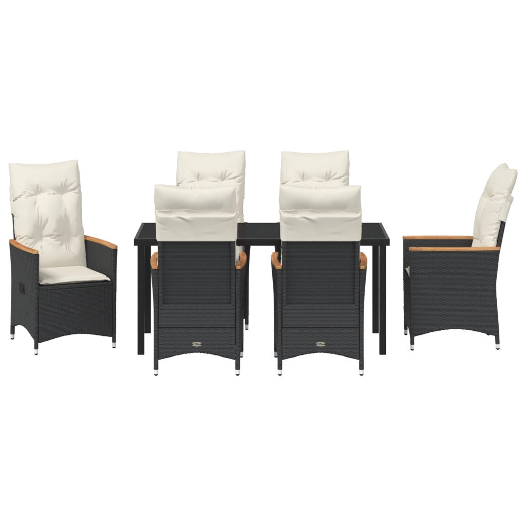 Set da Pranzo da Giardino 7 Pezzi con Cuscini in Polyrattan Nero