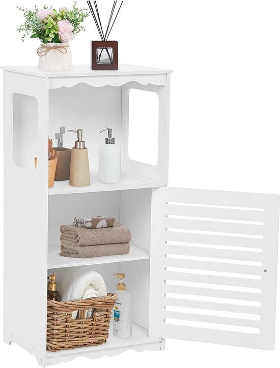 Cassa da bagno in legno con angolo, 1 spazio aperto e porta, dimensioni 395 x 28 x 80 cm