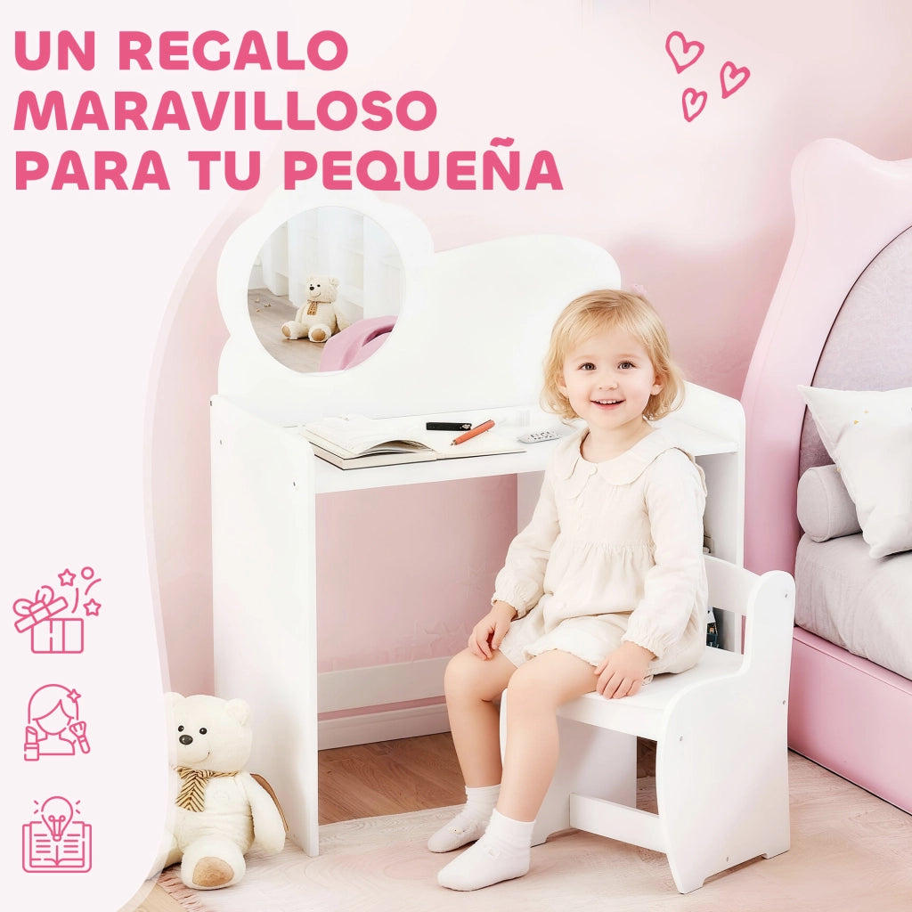 Scrivania Bambini con Specchio e Sgabello ¨C Minimal ¨C Bianco 90x50x