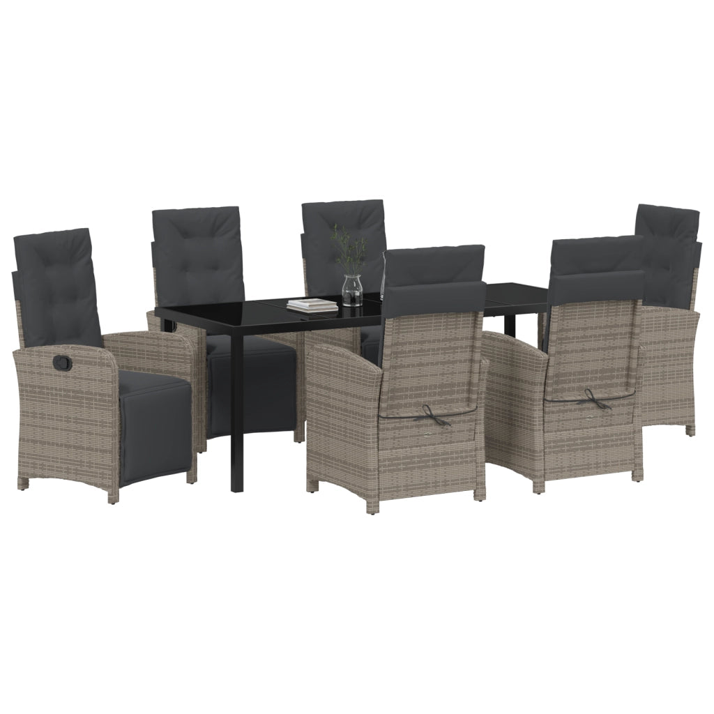 Set da Pranzo per Giardino  7 Pezzi con Cuscini Grigio Rattan Sintetico