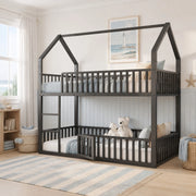 Letto a castello in metallo 90x200 cm con scala frontale e porta apribile; nero