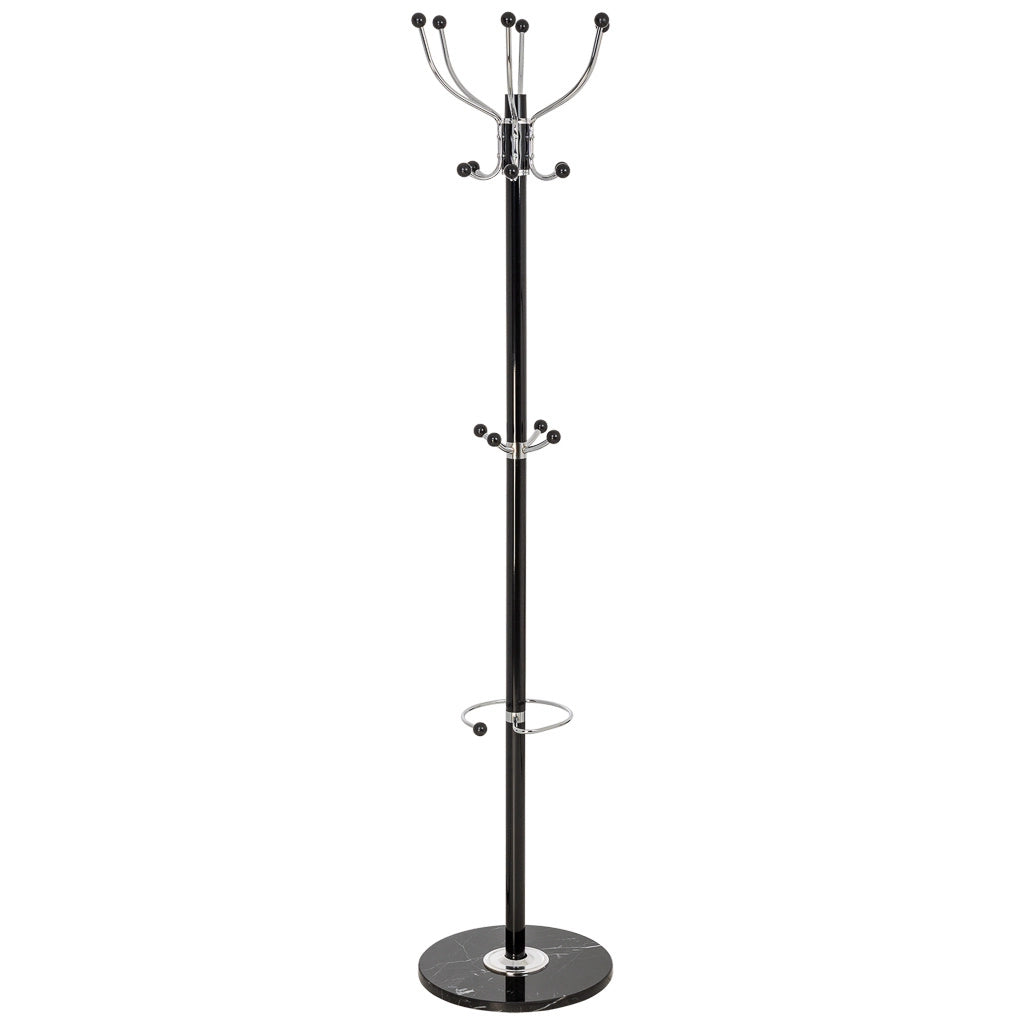 Perchero de metal negro con paraguero y 6 ganchos D 36X178h cm