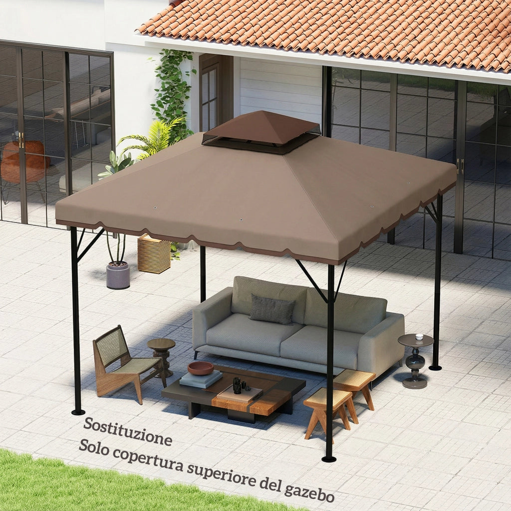 Copertura per Gazebo 3x3 m ¨C zephmum ¨C Poliestere Cachi e Marrone