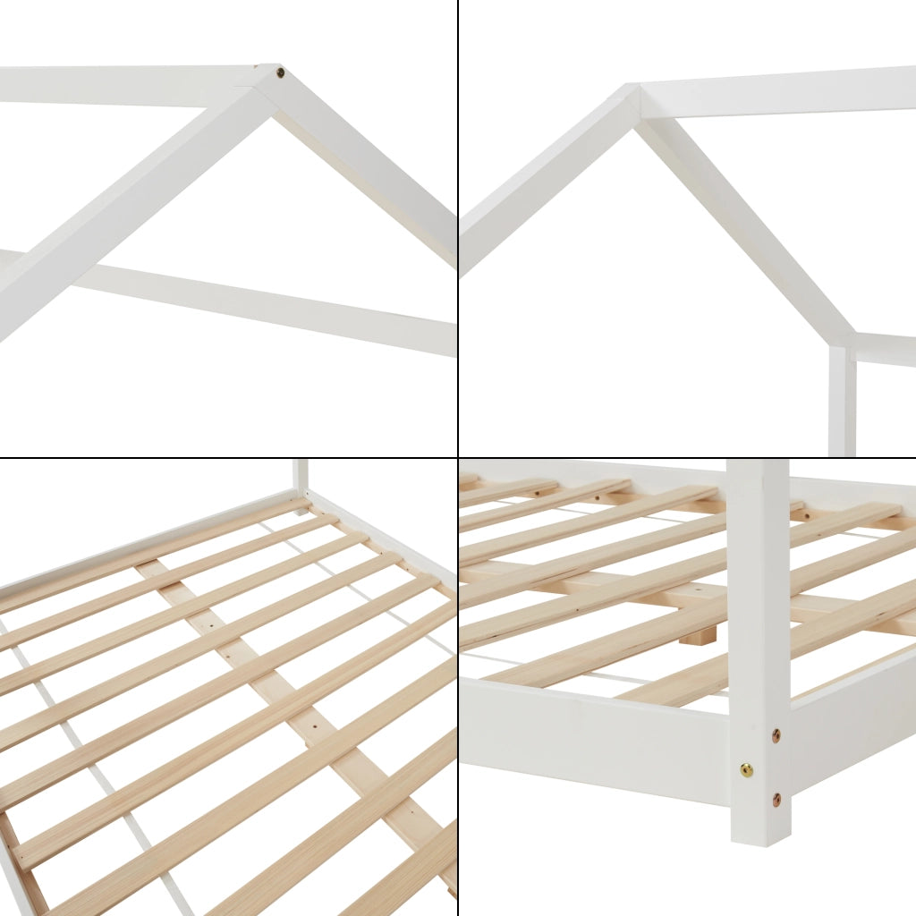 Letto per Cameretta 'Cerro' a Forma di Casetta 140 x 200 cm Legno di Pino Bianco [en.casa]