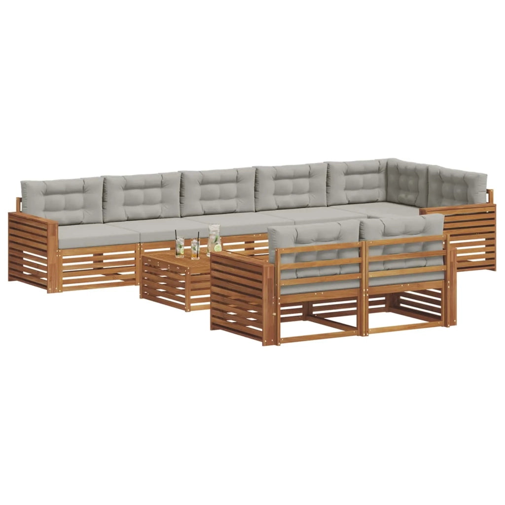 Set di divani da esterno 9 pcs Grigio Naturale e Chiaro