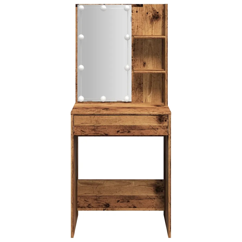 Toeletta | Tavolo da Trucco con LED Legno Antico 60x40x140 cm