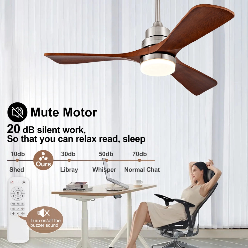 Ventilatore da soffitto in legno 42 pollici con luce e telecomando, per interni ed esterni, 3 pale legno, 3CCT dimmerabile, 6 velocit¨¤
