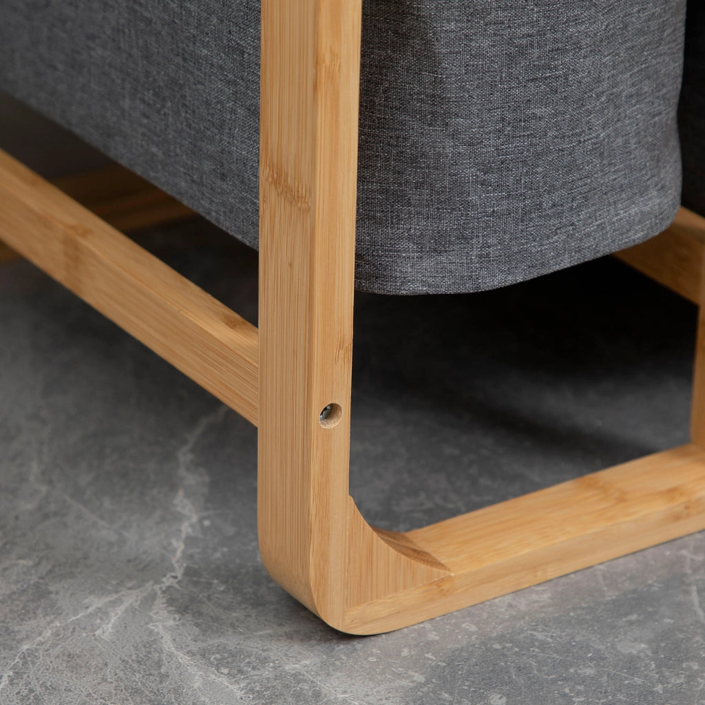 Cesto portabiancheria in bambù con 3 sacchi rimovibili e ripiano superiore, 50 x 32 x 69,7 cm, grigio e naturale