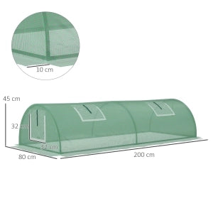 Mini serra tunnel da giardino in PE verde, 200x80x45 cm, con finestre in rete e protezione UV