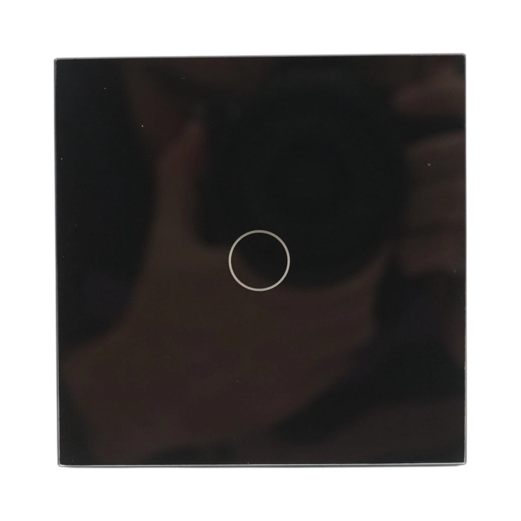Interruttore touch semplice nero 220V, spia luminosa, cornice in vetro 86x86x34mm