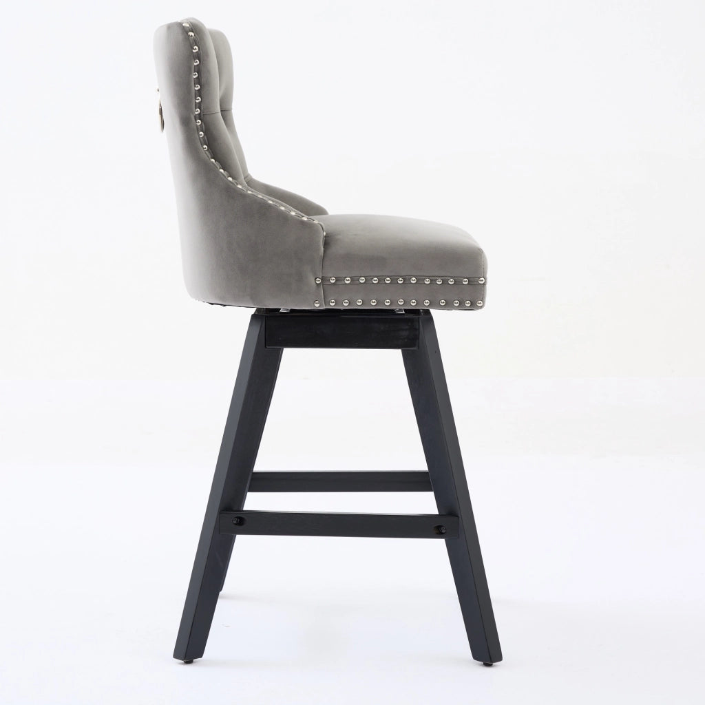 Sgabelli da Bar Girevoli in Velluto ¨C MINIMAL ¨C Grigio, Gambe in Legno, Set 2 Pezzi