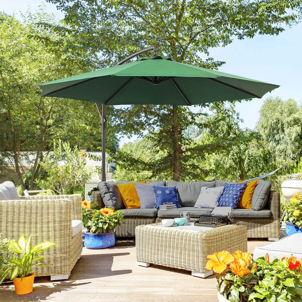 Ombrellone da Giardino Parasole Inclinabile con Base a Croce ¨C zephmum ¨C Verde ?300x250 cm