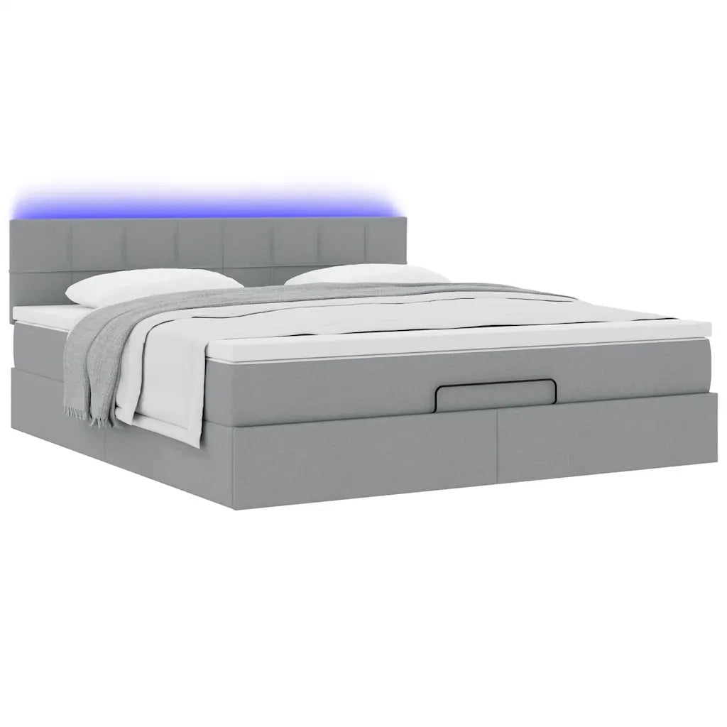 vidaXL Pouf Letto con Materasso e LED Grigio Chiaro 180x200cm Tessuto