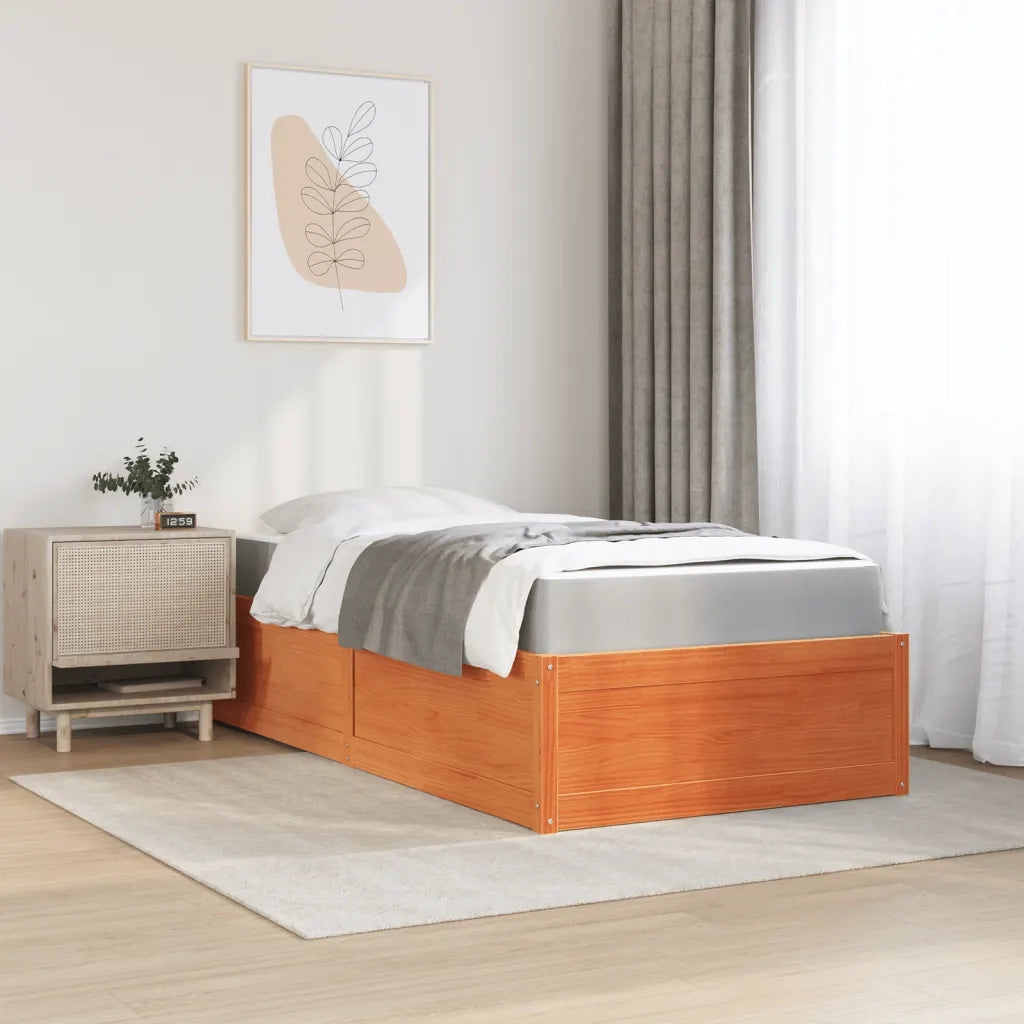 Letto con Materasso-Struttura Letto con Materasso Marrone Cera 90x200cm Legno Massello Pino