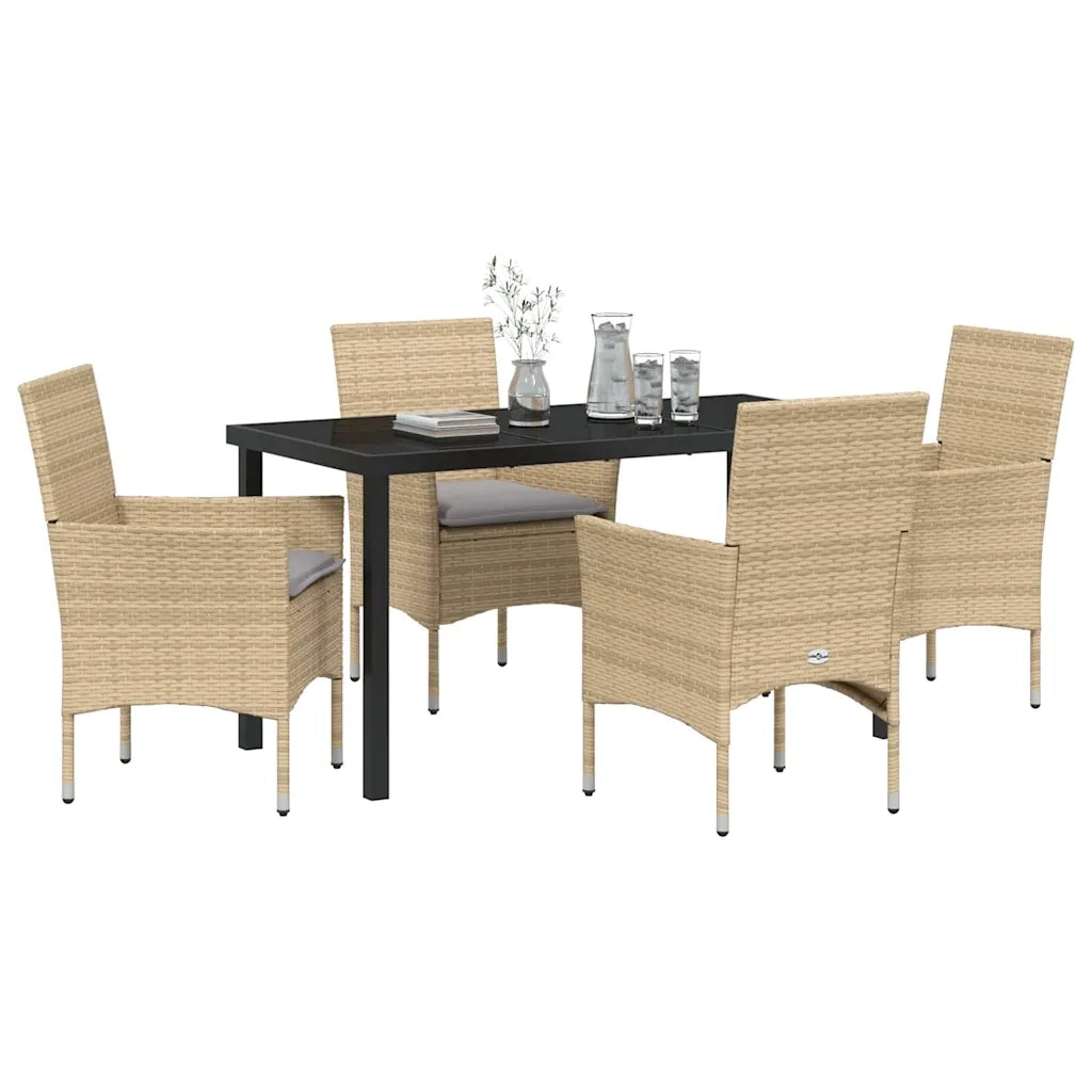Set da Pranzo per Giardino con cuscino 5 pcs Beige polyrattan
