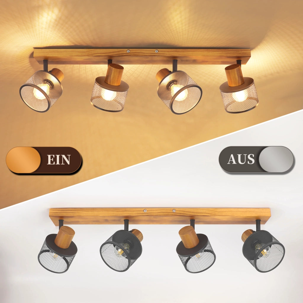ZMH Faretto da soffitto nero 4 luci E14 stile industriale vintage in metallo ideale per soggiorno lampadine non incluse