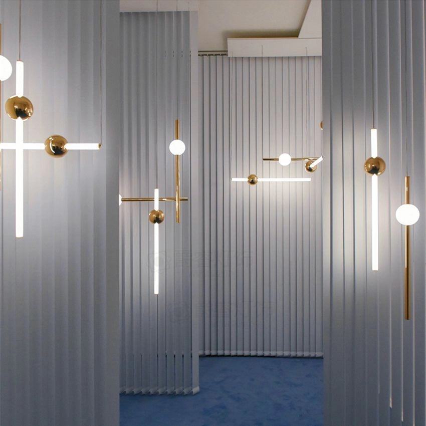 Lampada Da Soffitto Pensile Lungo Led Bianco Oro App475-cp