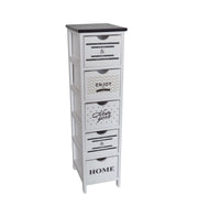 ENJOY MOBILE A 5 CASSETTI SLIM 26X32X98 CM BIANCO CON SCRITTE E TOP NERO