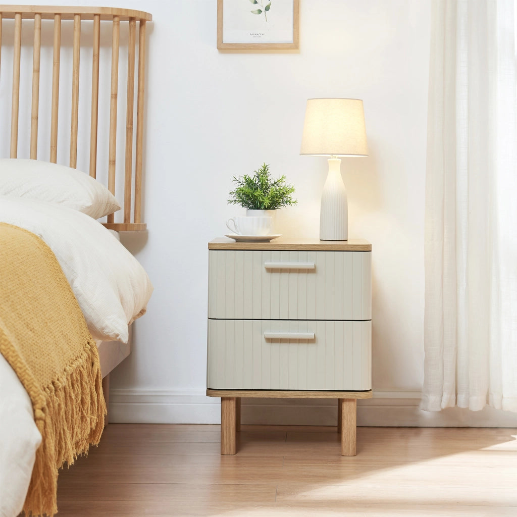 Comodino Ferrersp Mobile Contenitore con 2 Cassetti 50 x 40 x 40 cm - Effetto Rovere / Avena Oatmeal [en.casa]